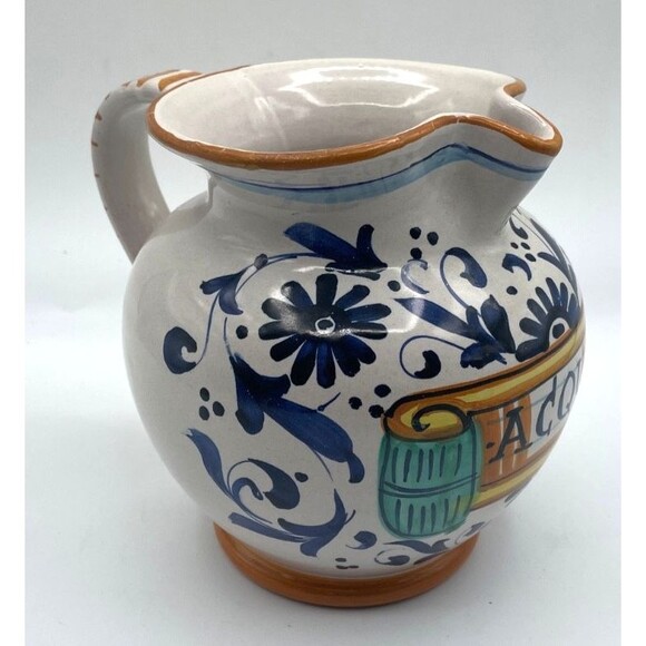 Ricco Deruta Italy Pitcher Hand Painted "ACQUA" Colorful Floral Scroll 6” - Picture 2 of 8